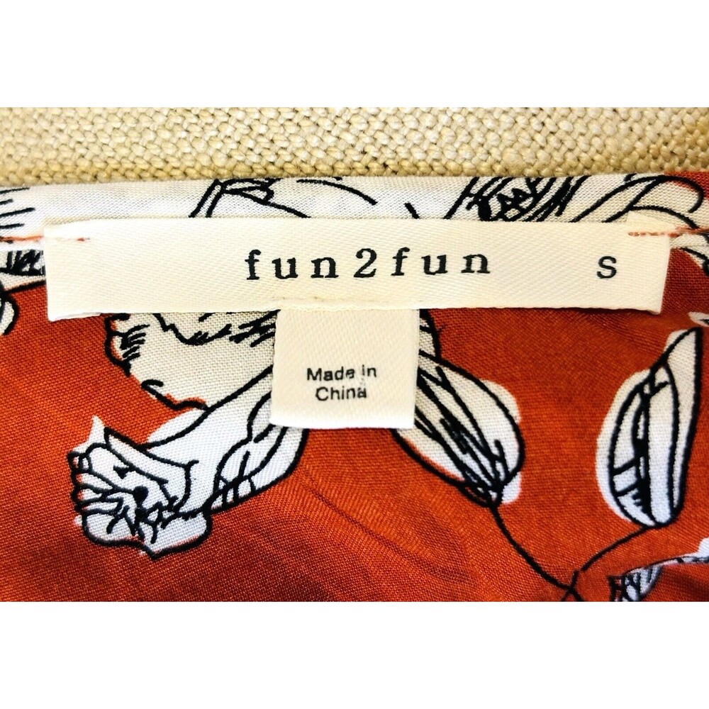 Maley Womens SMALL Top Pleated Detail V Neck Floral Shirt 3/4‎ Sleeve Rust White - Picture 8 of 12